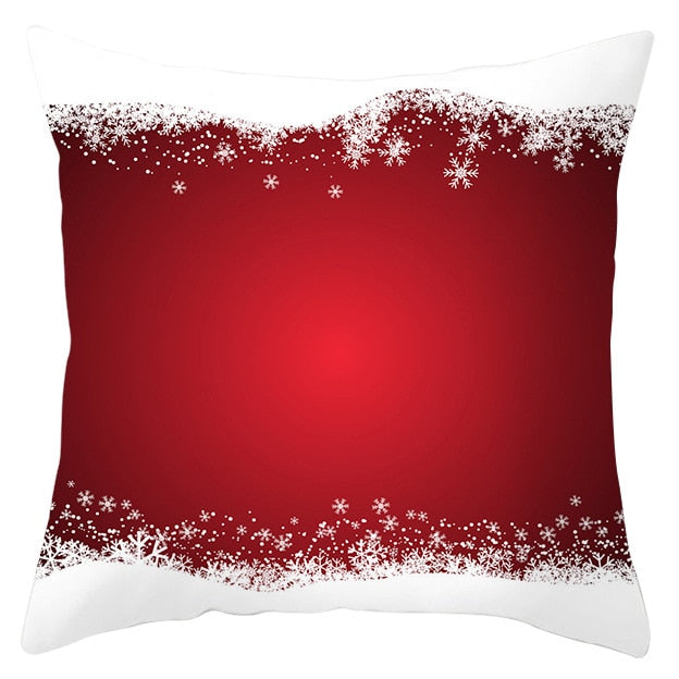 45cm by 45cm red pillowcase with snow on the top and bottom