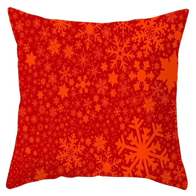 45cm by 45cm red pillowcase with hundreds of different shades of red snowflakes