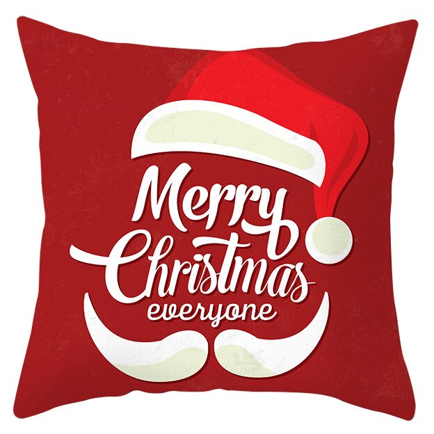 45cm by 45cm red pillowcase that has santa hat and collar and Reads "Merry Christmas Everyone"