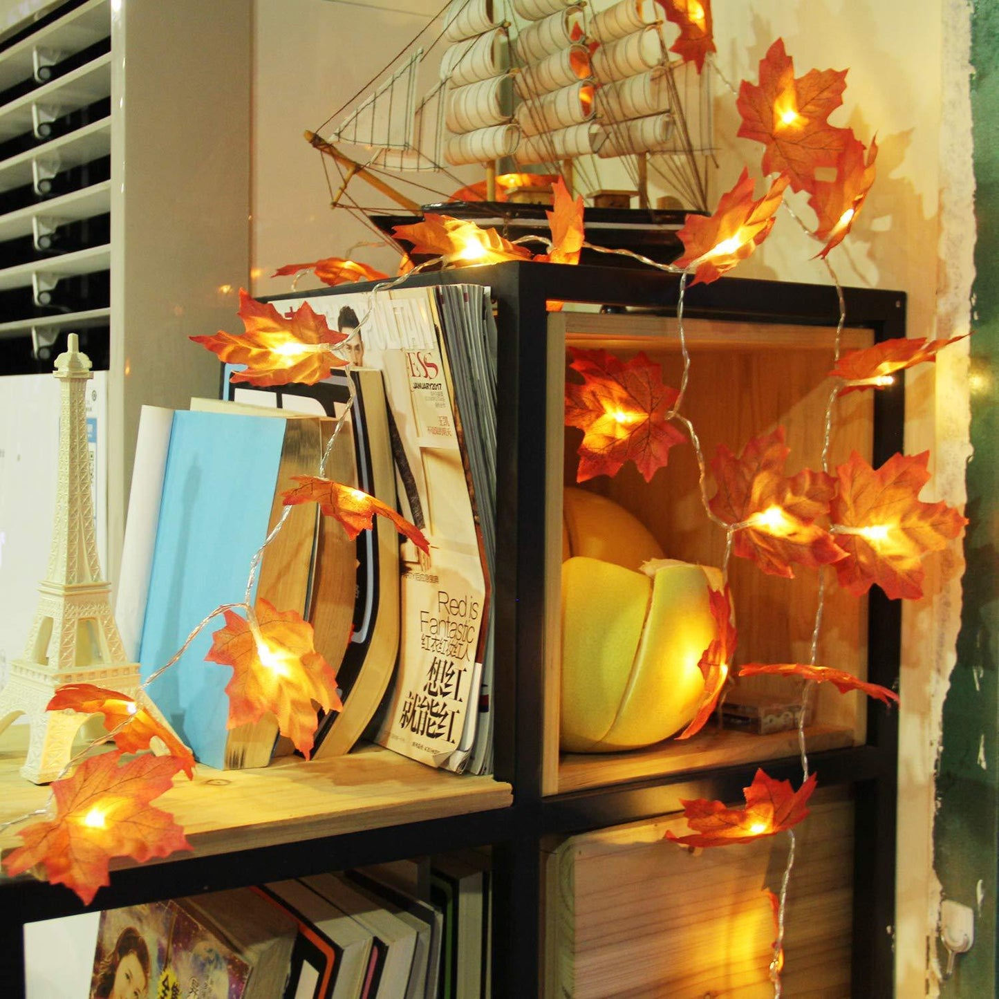 Autumn Artificial Maple Leaf LED Light String Lantern Garland