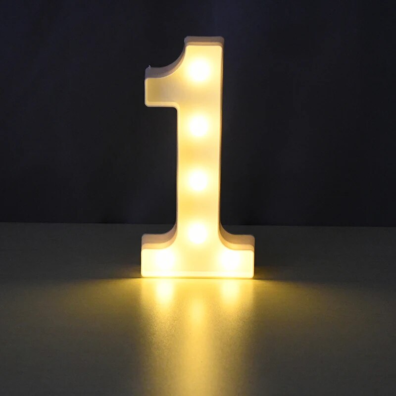 Number 1 nightlamp illuminated by yellow LED's on a black background