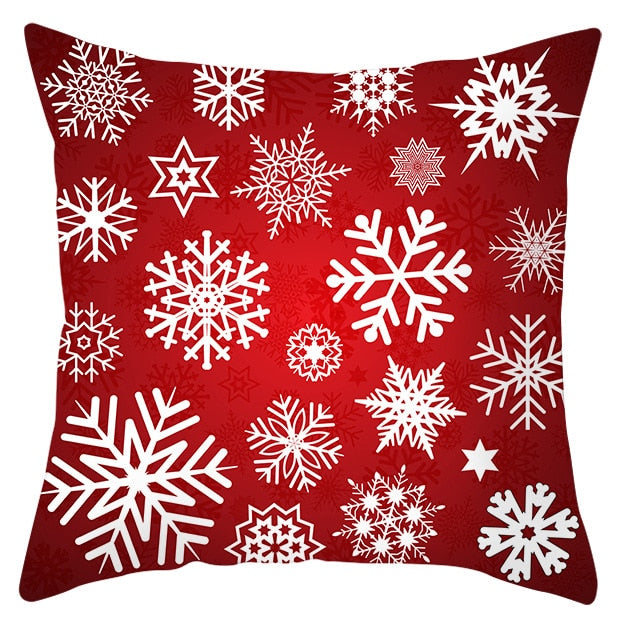 45cm by 45cm red pillowcase with white snowflakes