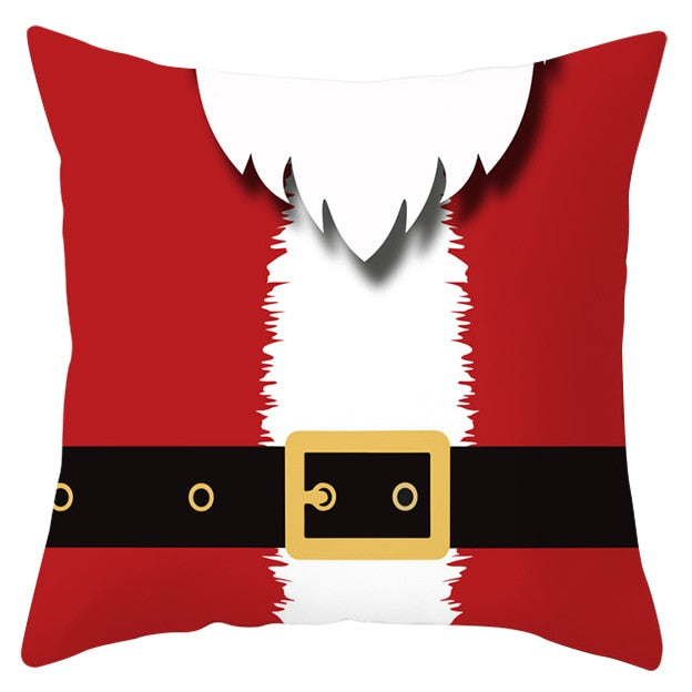 45cm by 45cm red pillowcase showing close up of Santa's body including lower beard and black belt