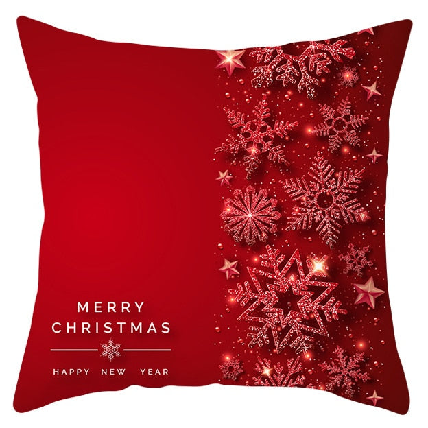 45cm by 45cm red pillowcase with red sparkly star and snowflake ornaments