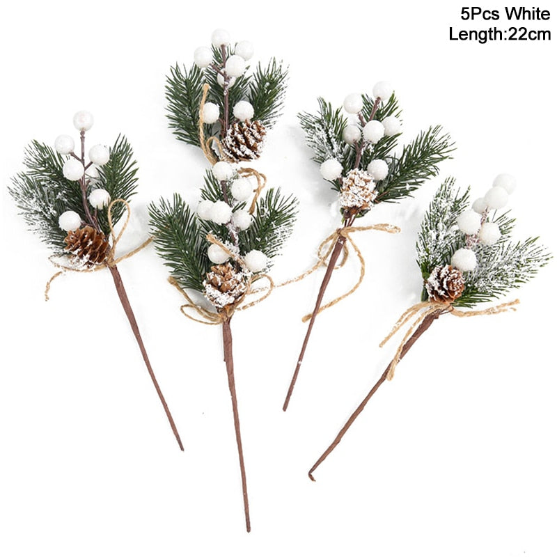 5 piece, 22cm pine needles with white snow dusted pine cones and white berries wreathe/garland addition on a white background