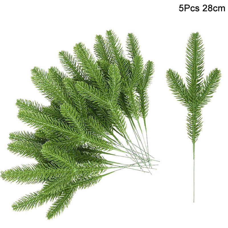 20, 28cm light green artificial evergreen leaves in a cluster on a white background