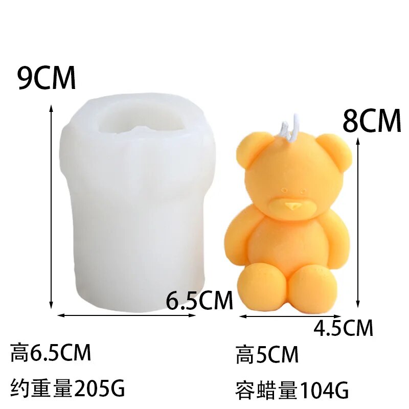 One mango colored chocolate molded bear on white background with mold size dimension