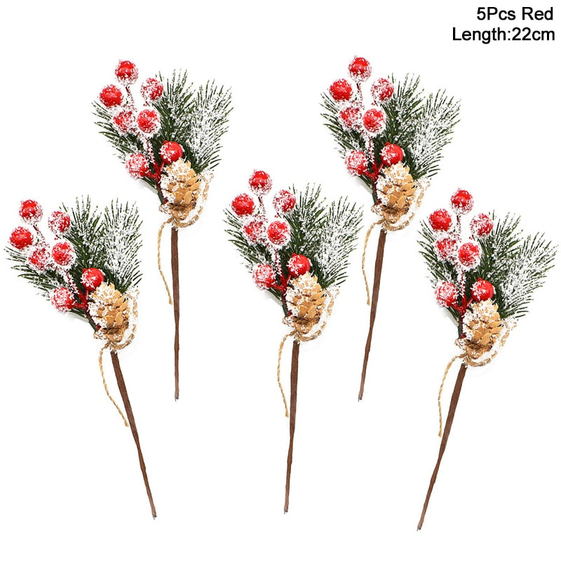 5 piece, 22cm pine needles with white snow dusted pine cones and red/white berries wreathe/garland addition on a white background