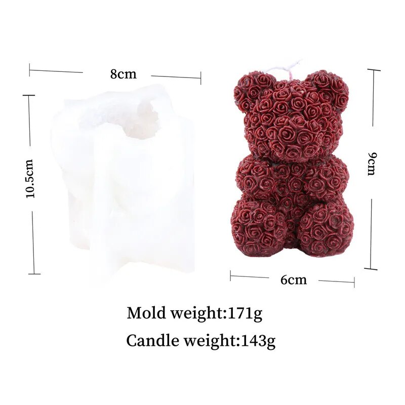  One maroon colored chocolate molded bears on white background with mold size dimensions