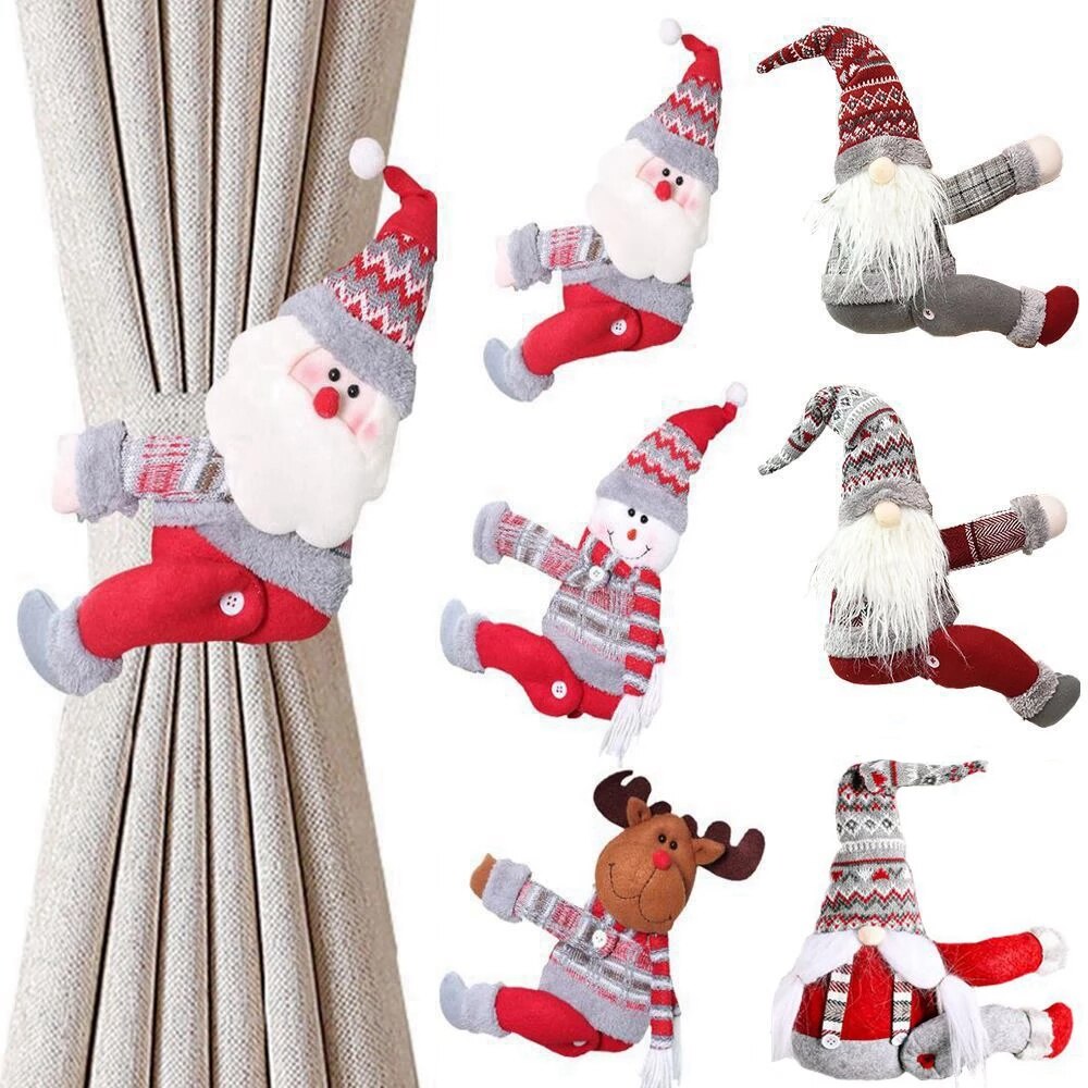 Santa, gnome, elk, and snowman Christmas Curtain holders