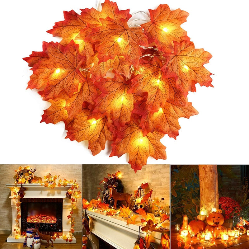 Autumn Artificial Maple Leaf LED Light String Lantern Garland