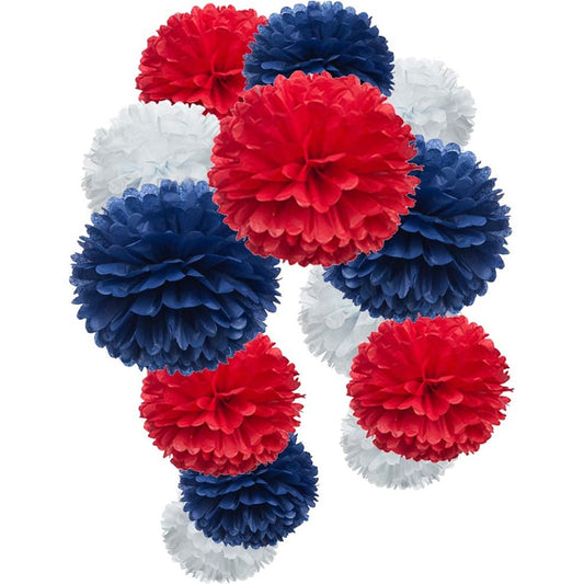 Independence Day Red, Blue, and White Paper Flower Tissue Flower Pompoms