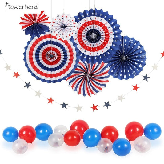 4th of July American Flag Paper Fan and Paper String Spiral Garland